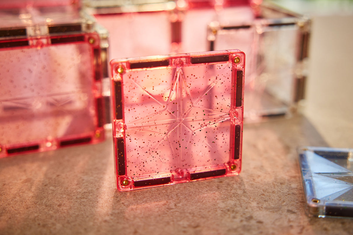 Cleverclixx Glimmerflísar Transparent/Pink - 16 hlutar